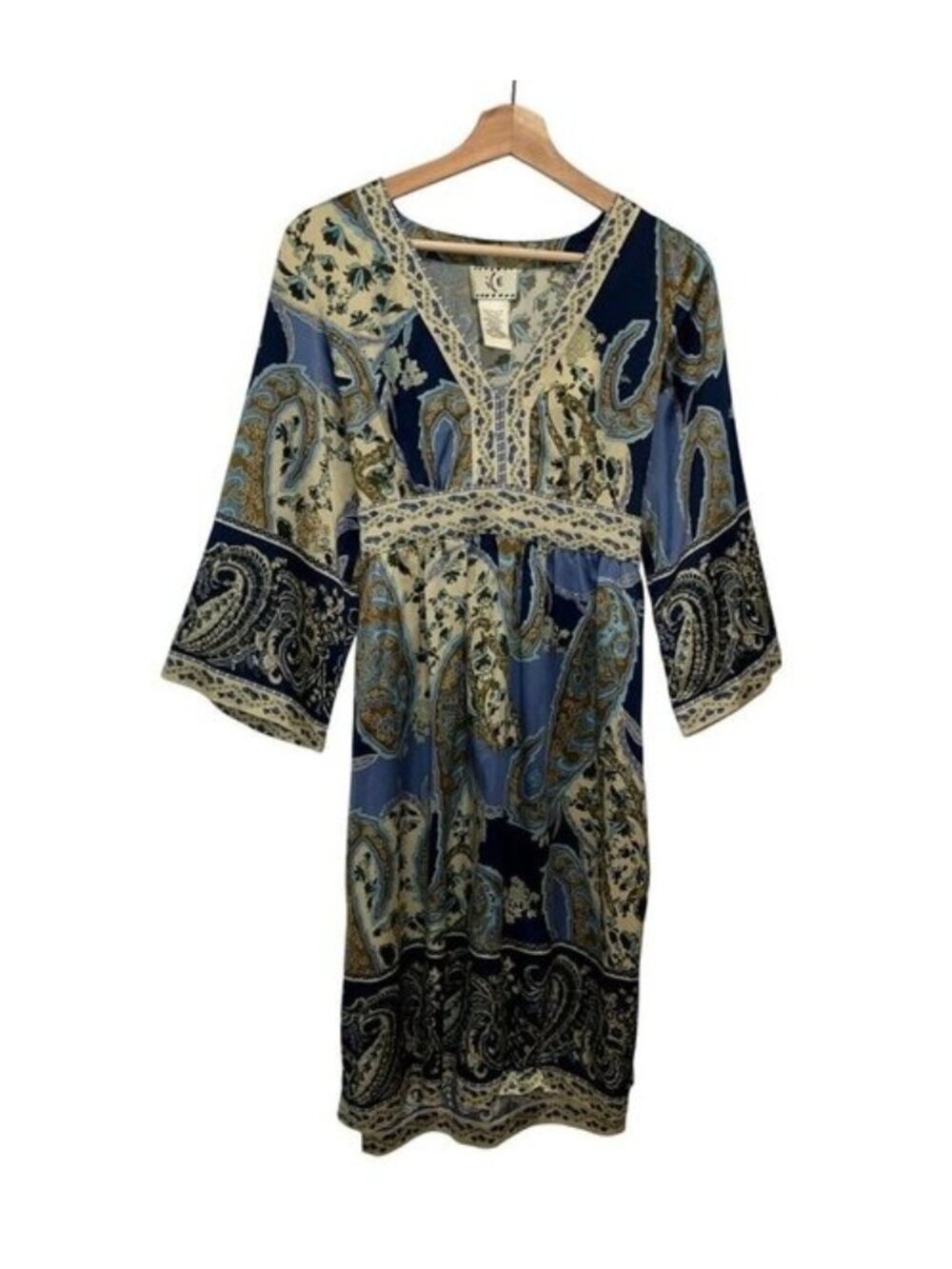 ICE Vintage Boho Paisley Print V-Neck Midi Dress  Size 8